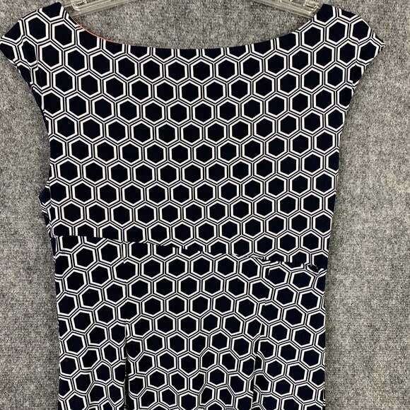 Connected Sleeveless Draped Faux Wrap Dress Women 8 Geometric Pattern B&W - Picture 6 of 12